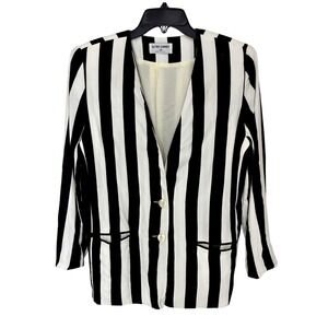 Chunky Black and White Striped 80s Blazer Suit Jacket Alfred Dunner‎ Modern M